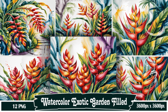 Download Watercolor Exotic Garden Filled - Exotic Collection